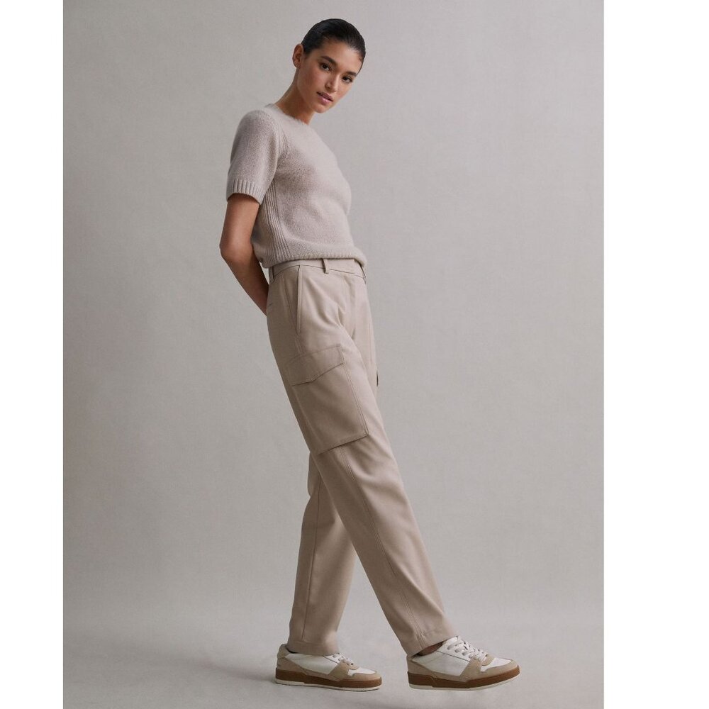 REISS Violet Mid Rise Cargo Trousers in Neutral - NWOT - Wool Blend 6